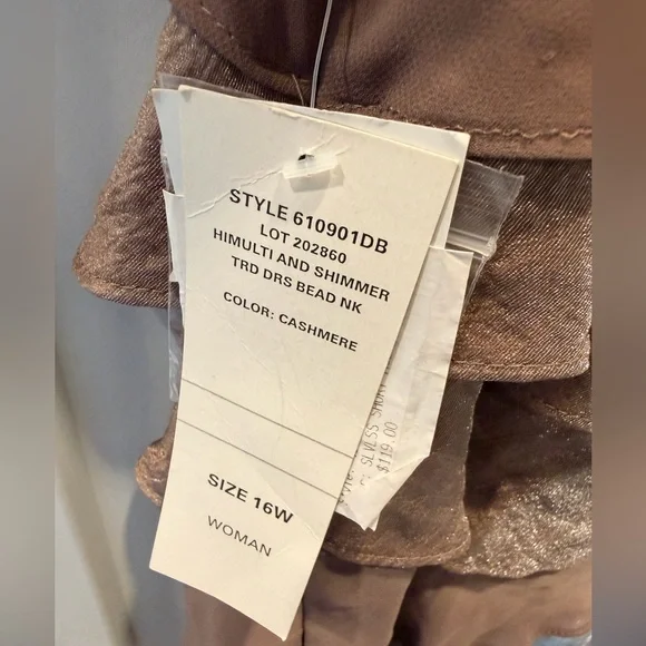 NWT SL Fashions 16W Bronze Tiered Dress Embellished Neck Cocktail Wedding Guest - Picture 5 of 13